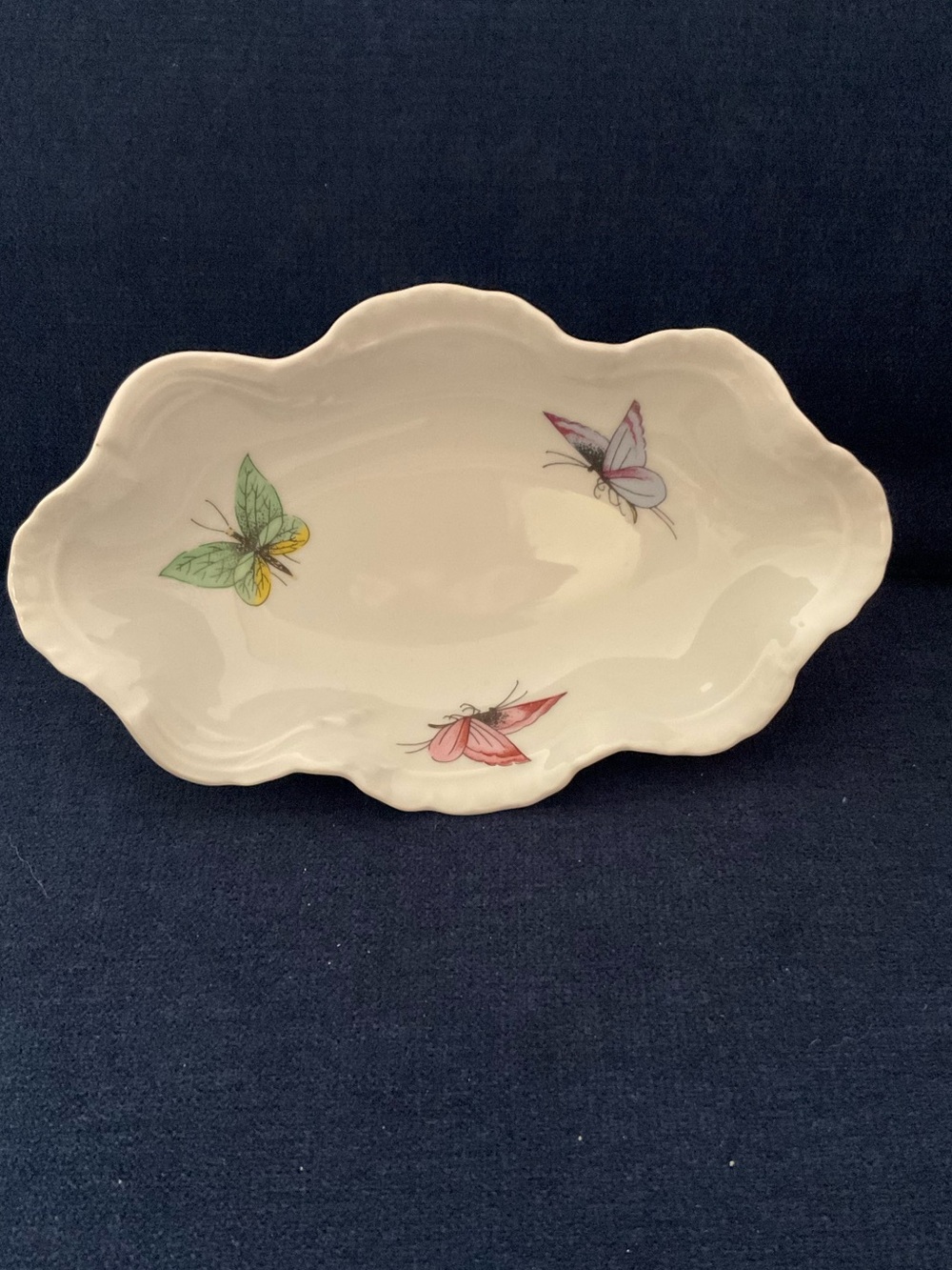 Limoges scalloped edge porcelain butterfly dish
